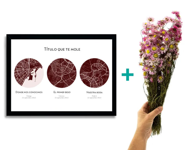 Pack Lámina Mapa 3 Momentos + Ramo de Flores Secas color Rosa