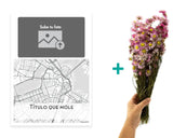 Pack Lámina Mapa con Fotos + Ramo de Flores Secas color Rosa