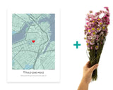 Pack Lámina Mapa con Corazón + Ramo de Flores Secas color Rosa