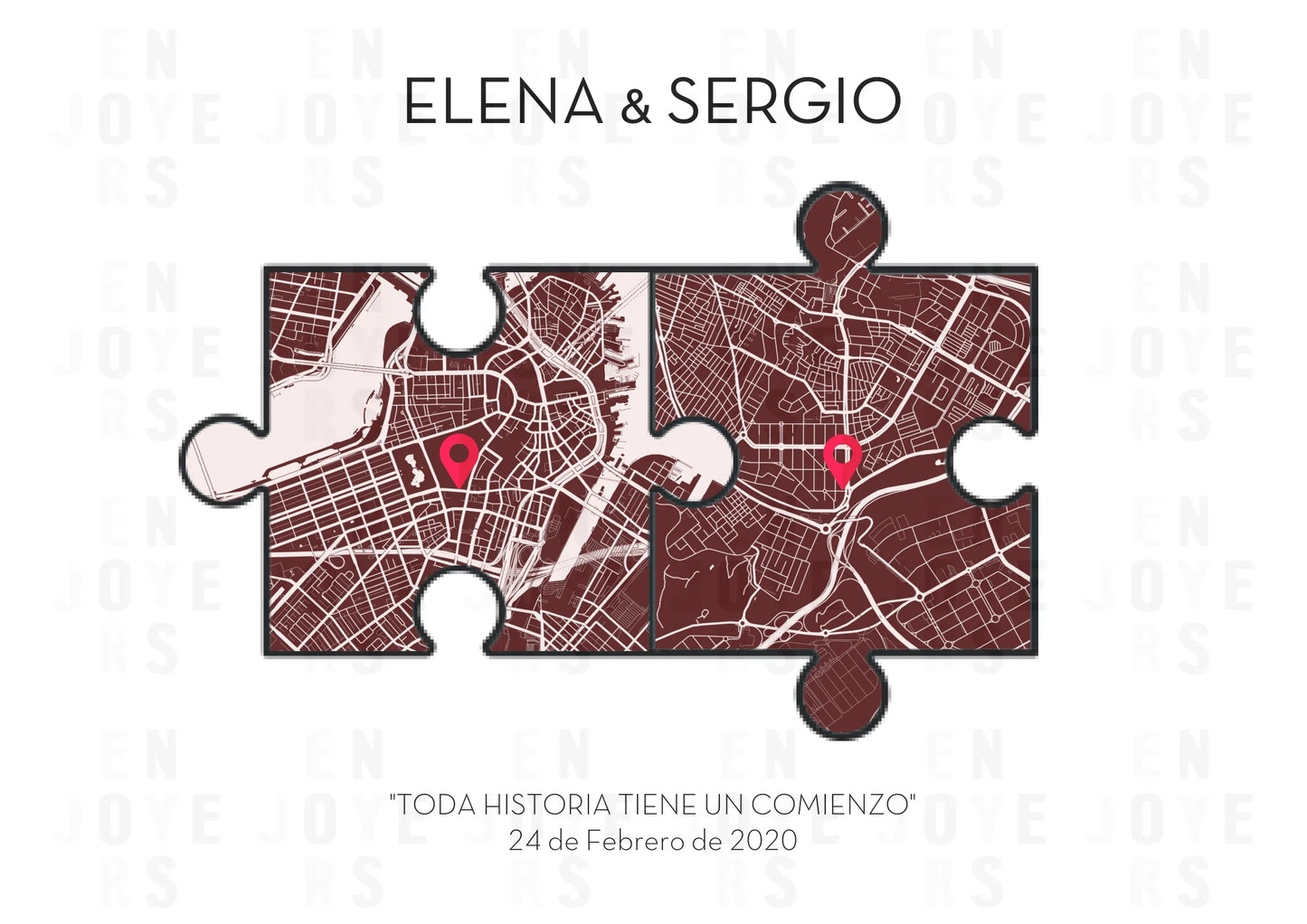 Pack Lámina Personalizada Puzzle Mapas + Ramo de Flores Secas color Rosa