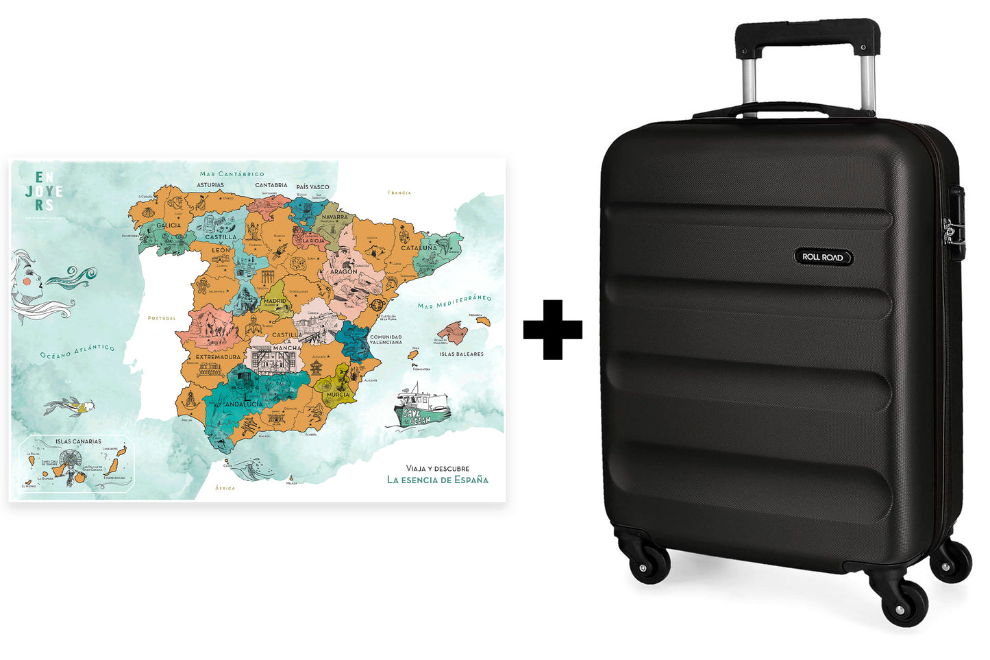 Pack Mapa La Esencia de España + Maleta de Cabina Flex Negro