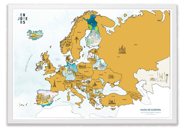 Mapa rascable ilustrado a mano de la Esencia de España – ENJOYERS
