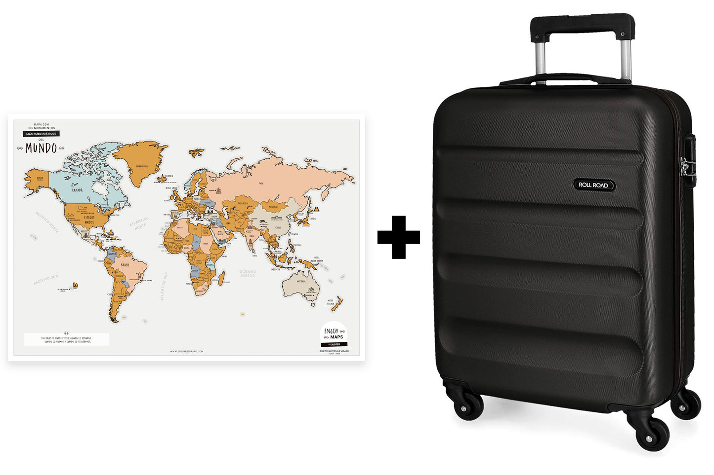 Pack Mapa Rascable Mundo + Maleta de Cabina Flex Negro