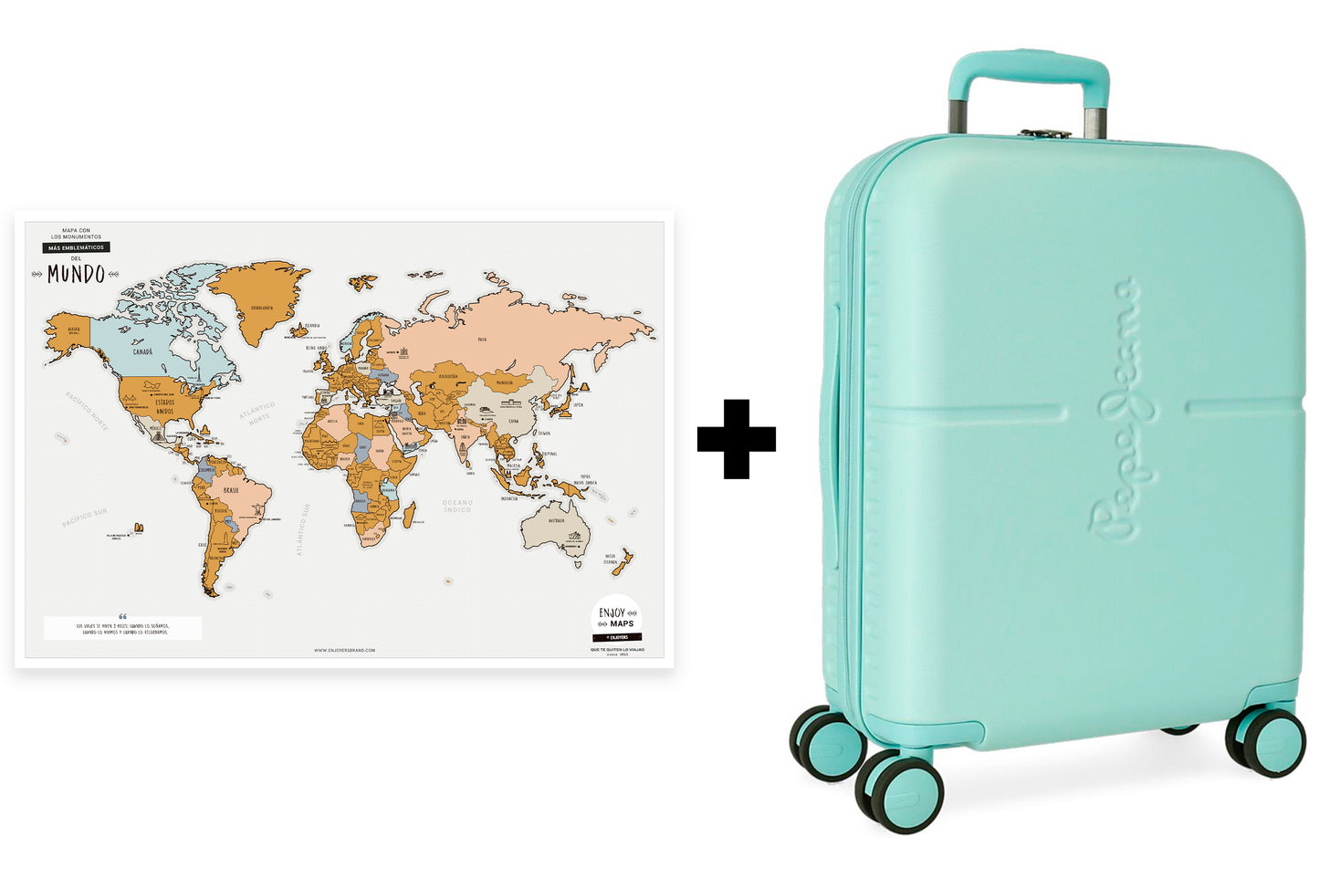 Pack Mapa Rascable Mundo + Maleta de Cabina Pepe Jeans Highlight Turquesa