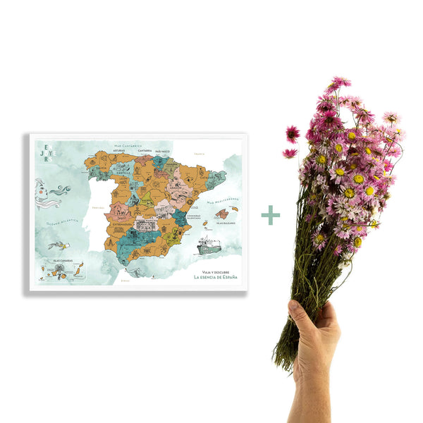 Pack Regalo: La Esencia de España + Ramo Flores Secas Color Rosa